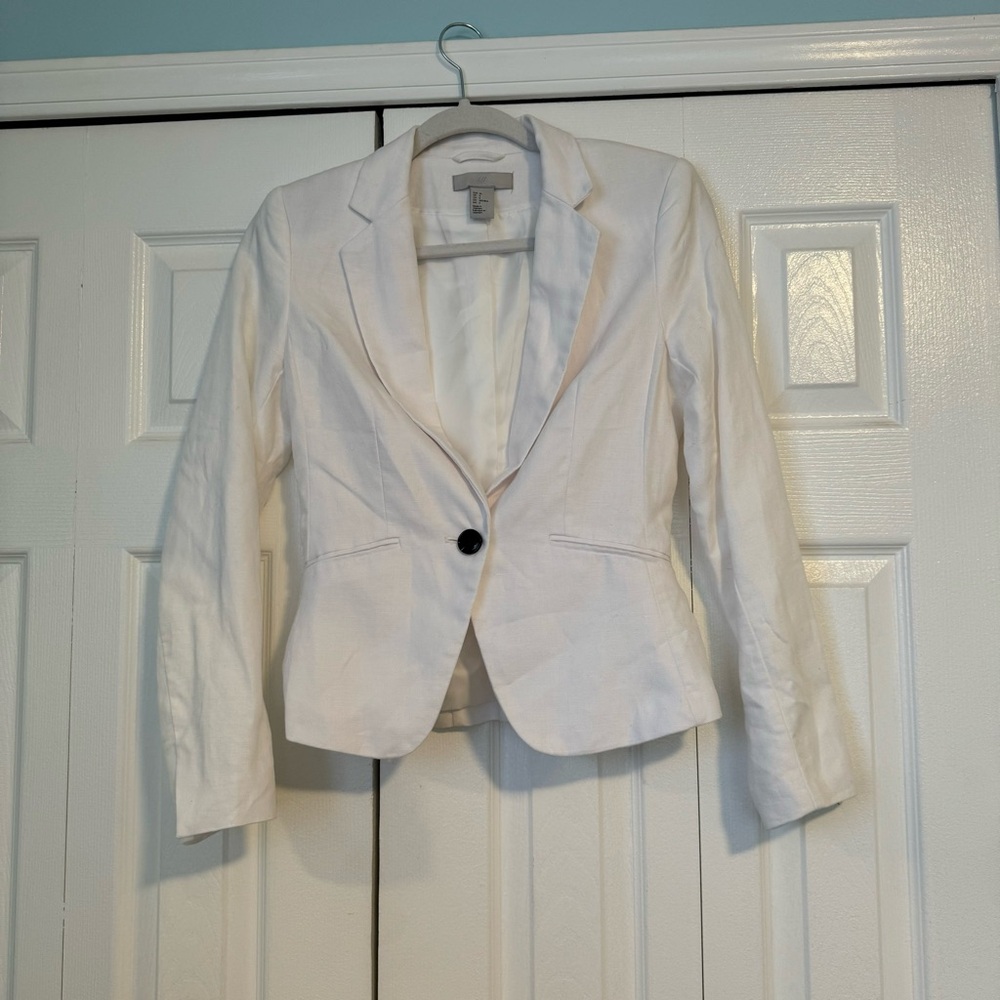 H&M White Linen and Cotton Blazer Size 4